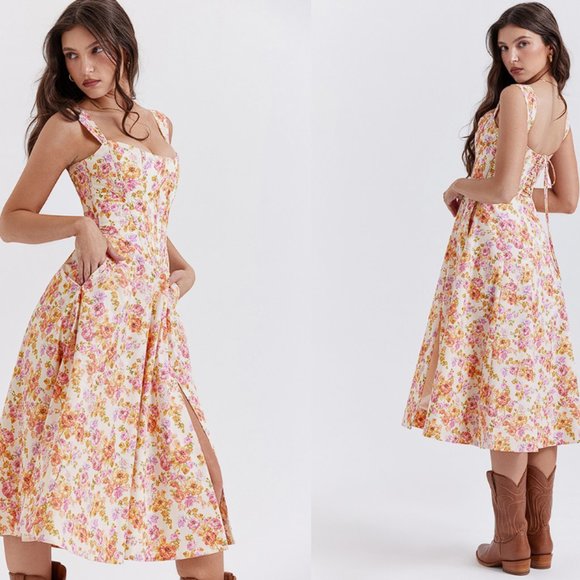 HOUSE OF CB 'Saira' Ivory Floral Midi Sundress NWOT - Picture 5 of 9